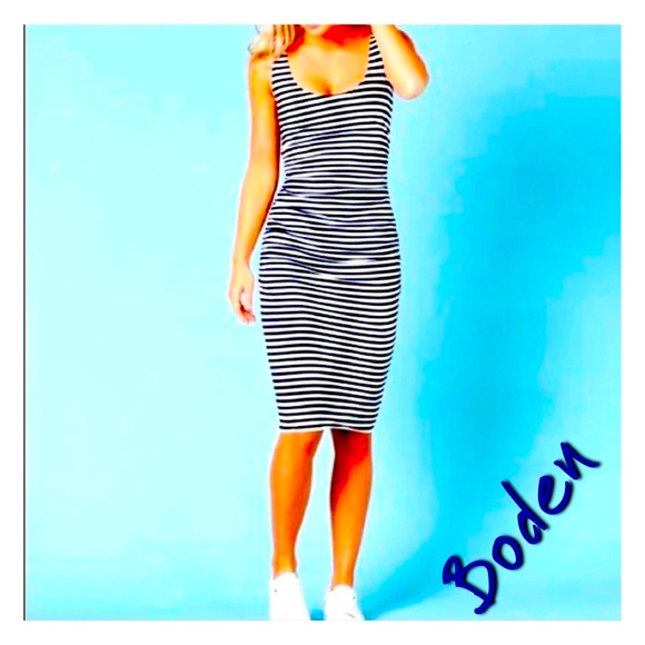 Boden Dresses & Skirts - Boden Dress, ruched, Navy & White, striped bodycon, 6L